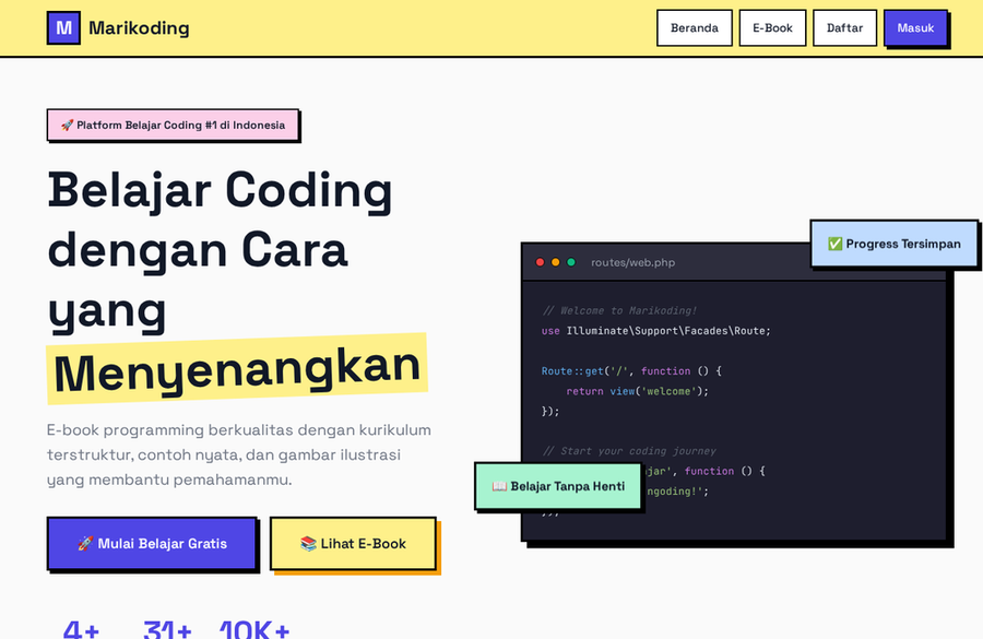 Marikoding, Platform belajar coding Indonesia dengan e-book terstruktur